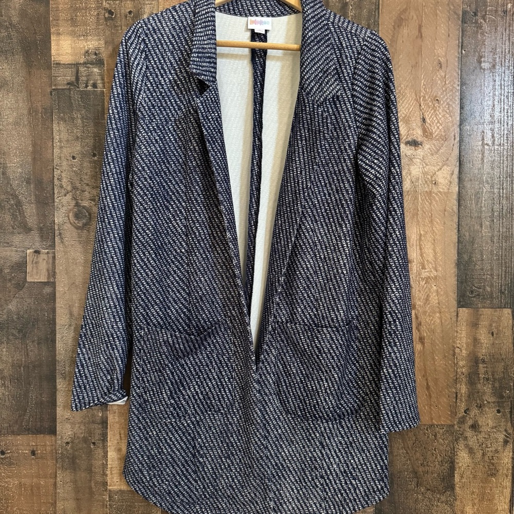 LuLaRoe Gwen Blazer Small Navy Blue White Stretch Knit Jacket - Never Worn